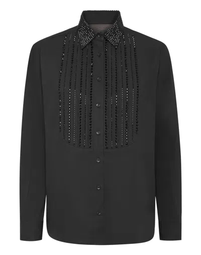 Philipp Plein Plastron Strass Regular Shirt In Black
