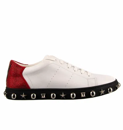 Pre-owned Philipp Plein Playboy Studs Crystals Low-top Sneaker Shoes White Red Black 08533