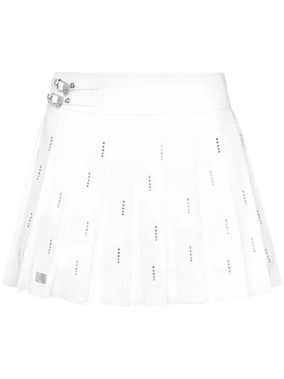 Philipp Plein Pleated Mini Skirt In White