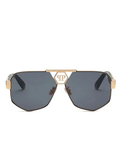 Philipp Plein Plein Badge Sunglasses In Blue