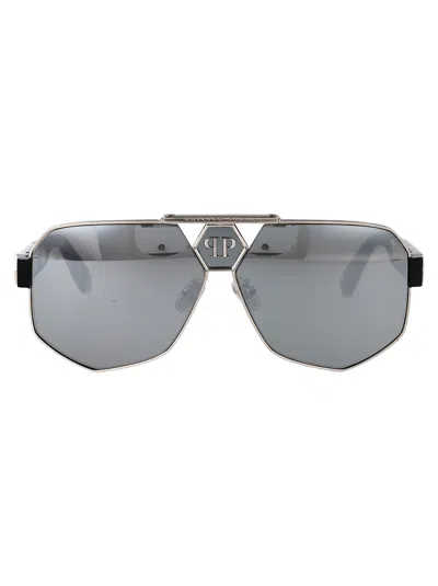 Philipp Plein Plein Badge Sunglasses In Silver
