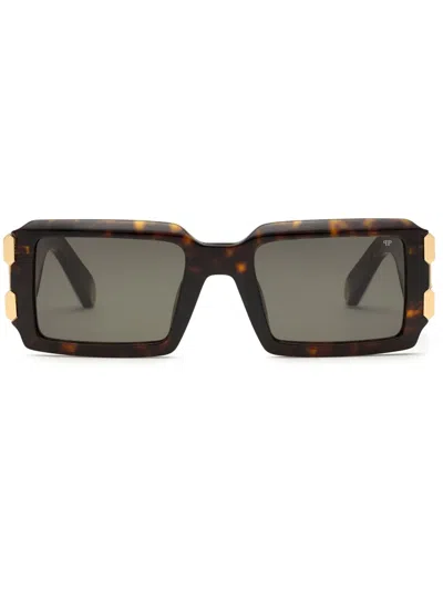 Philipp Plein Plein Eagle Rectangular Sunglasses In Brown