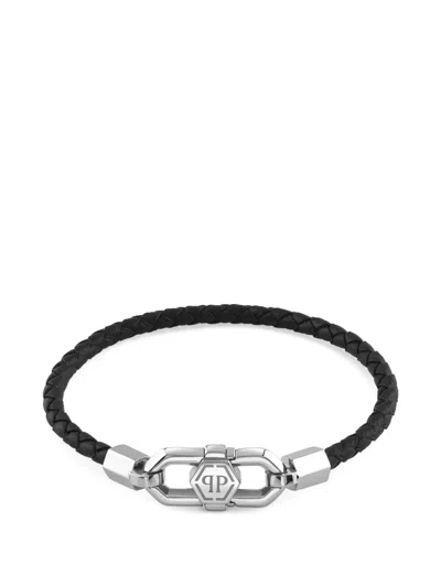 Philipp Plein Plein Edge Braided Bracelet In Gray