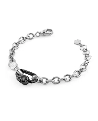 Philipp Plein Plein Edge Cable Chain Bracelet With Lobster Clasp And Bold Centerpiece In Burgundy