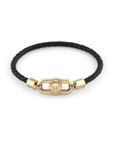 Philipp Plein Plein Edge Calf Leather Bracelet In Gold
