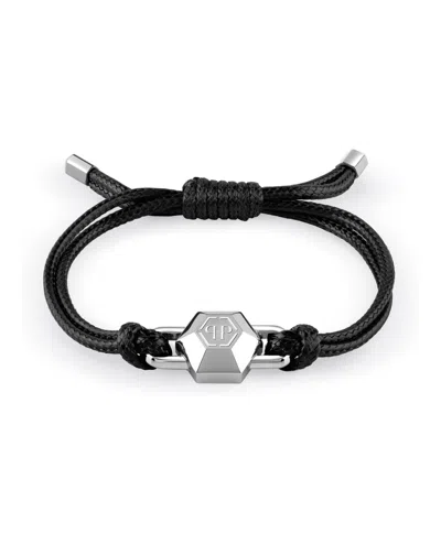 Philipp Plein Plein Edge Cotton Cord Bracelet In Stainless