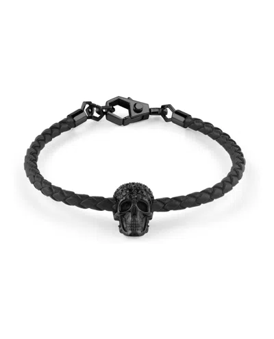 Philipp Plein Leather Bracelet In Black
