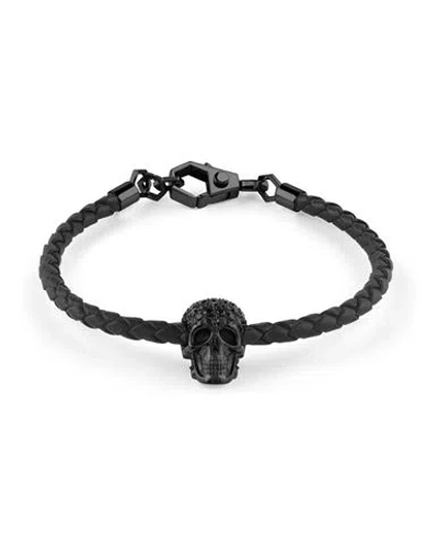Philipp Plein Plein Elite Crystal Calf Leather Bracelet Man Bracelet Black Size - Calfskin In Stainless