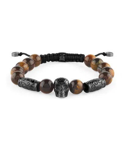 Philipp Plein Plein Elite Tiger Eye Beads Bracelet In Gun