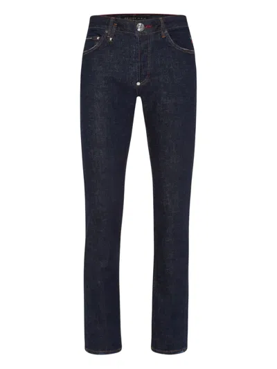 Philipp Plein Crest-embroidered Jeans In Blue
