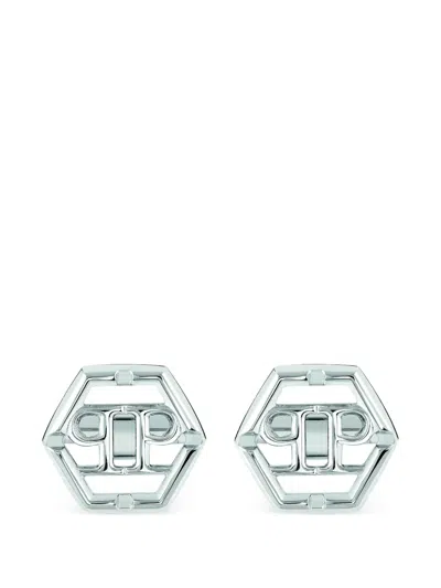 Philipp Plein Plein Icon Hexagon Cufflinks In White