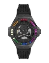 Philipp Plein Men's Automatic Skeleton Royal Black Silicone Strap Watch 46mm In Black