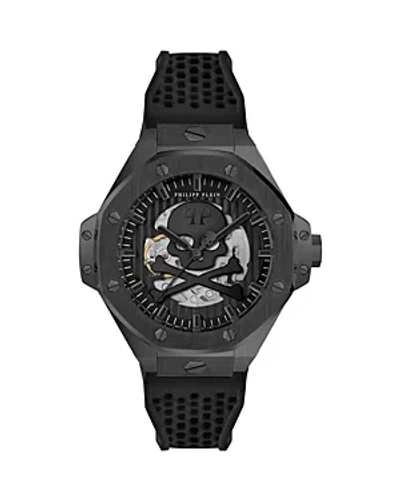 Philipp Plein Men's Automatic Skeleton Royal Black Silicone Strap Watch 46mm