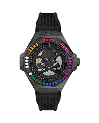 Philipp Plein Men's Automatic Skeleton Royal Black Silicone Strap Watch 46mm