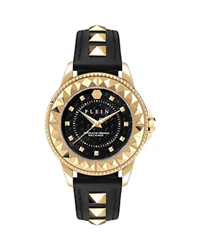 Philipp Plein Women's Lady Rock Gold-tone Studded Black Leather Strap Watch 38mm