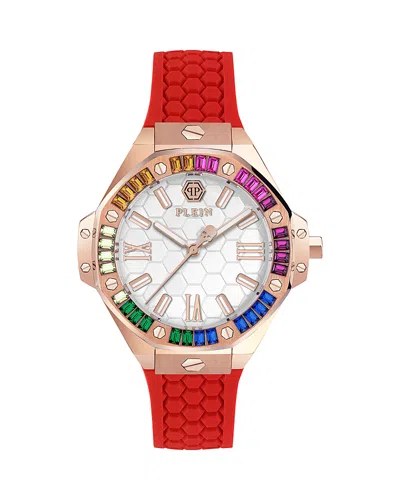 Philipp Plein Women's Lady Royal Crystal Red Silicone Strap Watch 39mm In Rosegold