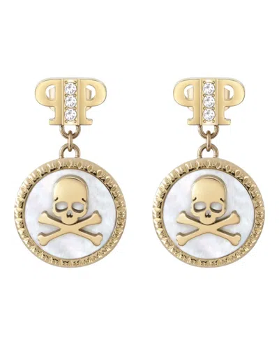 Philipp Plein Plein Mini Logo Crystal Dangle Earrings In Gold