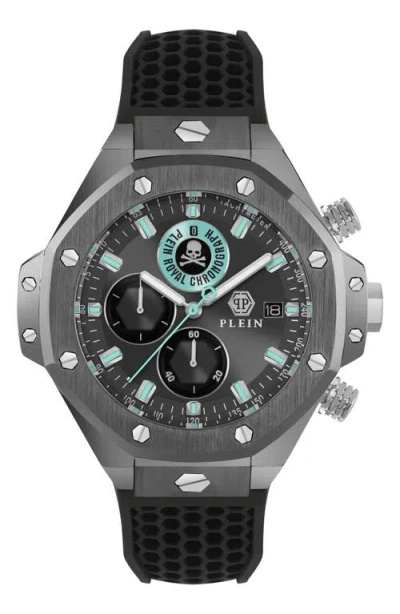 PHILIPP PLEIN PHILIPP PLEIN PLEIN ROYAL CHRONOGRAPH SILICONE STRAP WATCH, 46MM