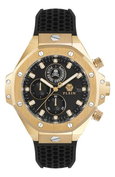 PHILIPP PLEIN PHILIPP PLEIN PLEIN ROYAL CHRONOGRAPH SILICONE STRAP WATCH, 46MM