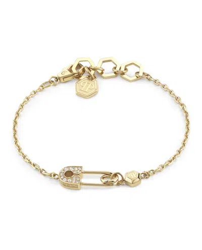 Philipp Plein Plein Safety Pin Cable Chain Necklace In Gold