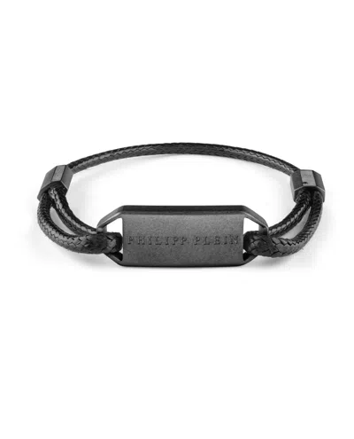 Philipp Plein Plein Tag Calf Leather Bracelet In Silver