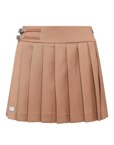 Philipp Plein Plisse Mini Skirt In Brown