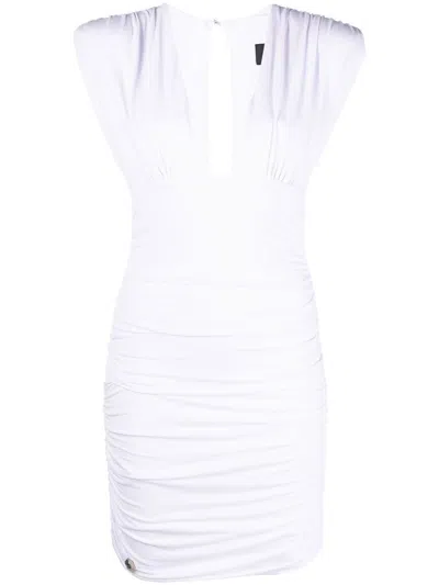 Philipp Plein Plunge-neck Ruched Mini Dress In White