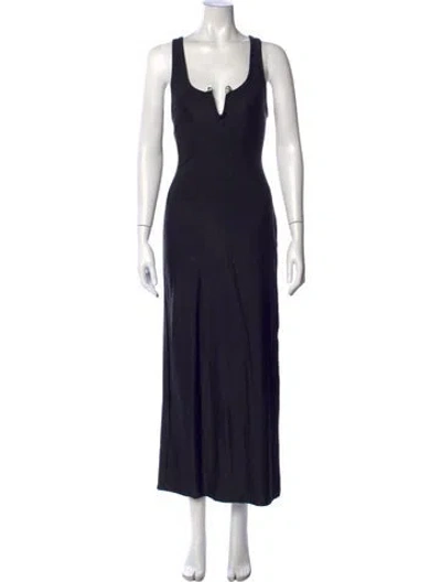 Pre-owned Philipp Plein Plunge Neckline Long Dress In Blue