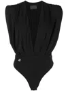 Philipp Plein Plunging V-neck Bodysuit In Black