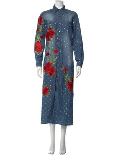 Pre-owned Philipp Plein Polka Dot Print Long Dress In Blue