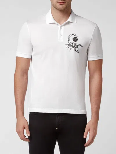 Philipp Plein Short-sleeved Cotton Polo Shirt With Contrasting Logo In White