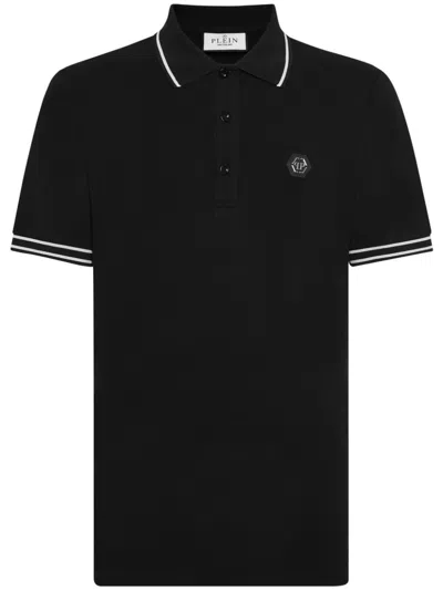 Philipp Plein Logo-appliqué Cotton Polo Shirt In Black  