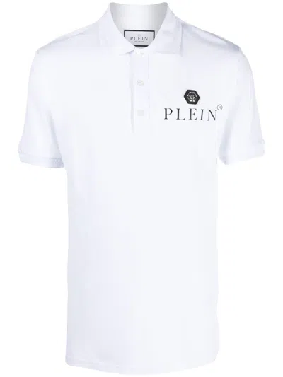 Philipp Plein Iconic Piqué Cotton Polo Shirt In White