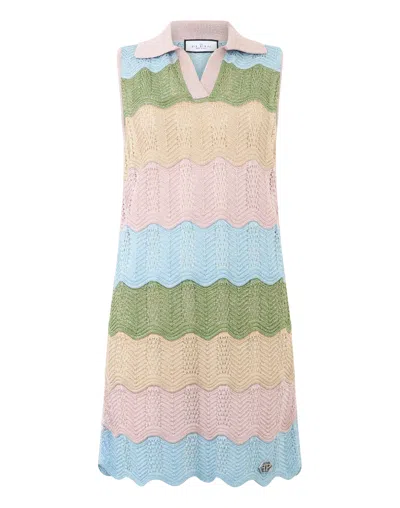 Philipp Plein Polo Neck Mini Dress Color Wave In Multi