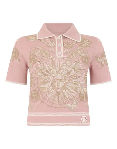 Philipp Plein Embroidery Butterfly Tattoo Polo Shirt In Pink