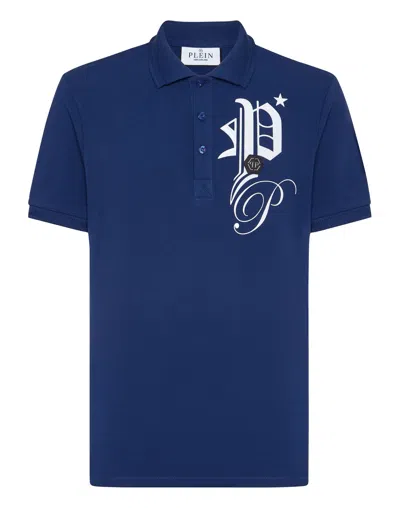 Philipp Plein Polo Shirt Ss Gothic Plein In Blue