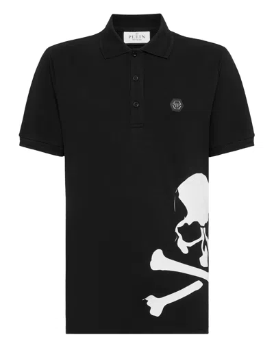 Philipp Plein Skull & Bones Cotton Polo Shirt In Black