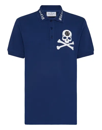 Philipp Plein Polo Shirt Ss Skull & Bones In Blue