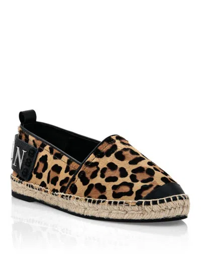 Philipp Plein Pony Leather Espadrillas Leopard Women In Brown/black