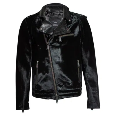 Pre-owned Philipp Plein , Ponyskin Zipper Jacket In Black