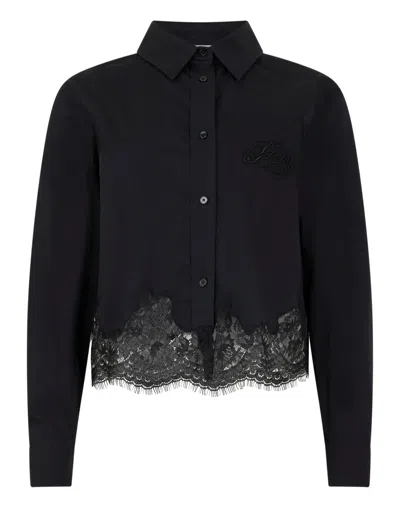 Philipp Plein Embroidered Lace Cropped Shirt In Black