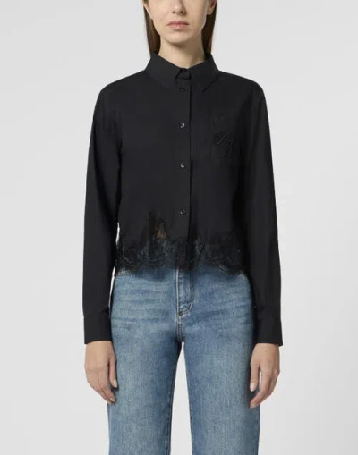 Philipp Plein Popeline Cropped Shirt Lace Women In Black