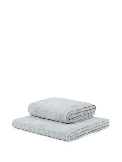 Philipp Plein Pp Logo-pattern Guest Towel Set (set Of Two) In Gray