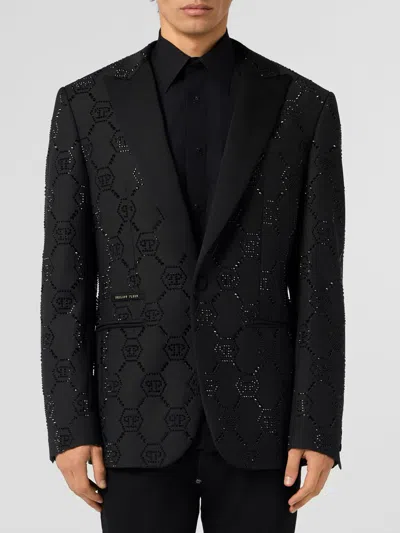 Philipp Plein Pp Rhinestone Single-breasted Blazer In Black