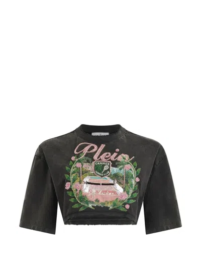 Philipp Plein Printed Crop Top In Black