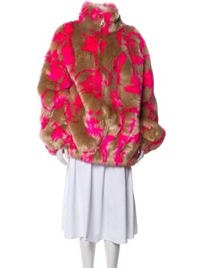 Pre-owned Philipp Plein Printed Faux Fur Coat In Pink
