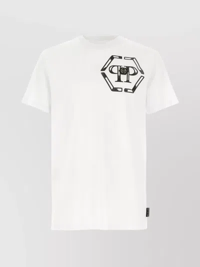 Philipp Plein Printed Logo Crew Neck Short Sleeve T-shirt In White