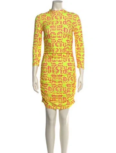 Pre-owned Philipp Plein Printed Mini Dress In Yellow
