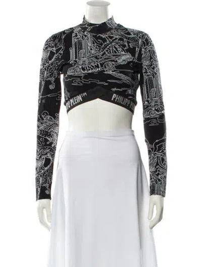 Pre-owned Philipp Plein Printed Mock Neck Crop Top In Black