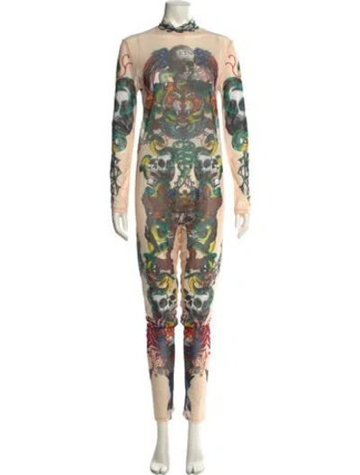 Pre-owned Philipp Plein Printed Mock Neck Jumpsuit In Neutral